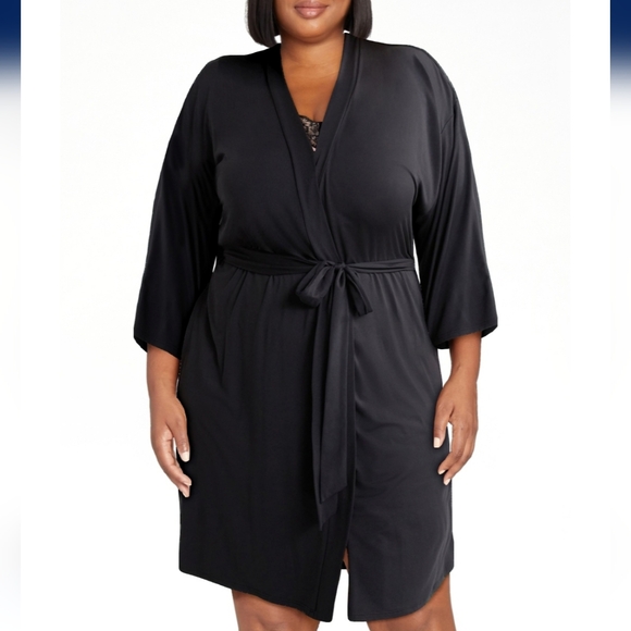 Joyspun Dreamy Soft Collection Knit Black Soot w Pockets Women's Robe NWT 2X/3X - Picture 1 of 3